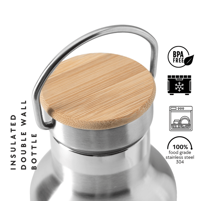Ethika_Inc Stainless Steel Double Wall Water Bottle With Bamboo Lid