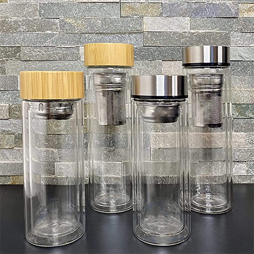Bamboo Tea Tumbler Glass Travel Bottle With Infuser and Case 