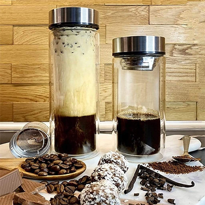 Ethika_Inc Borosilicate glass Tea Infuser bottle with bamboo lid or stainless steel lid