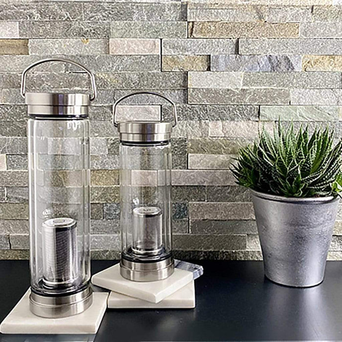 Ethika_Inc Borosilicate Glass TEA INFUSER BOTTLE with handle and stainless-steel lid