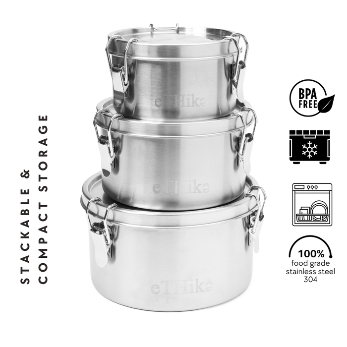 Ethika_Inc SET OF 3 leak-proof, stainless steel food containers 480ml + 780ml + 1200ml