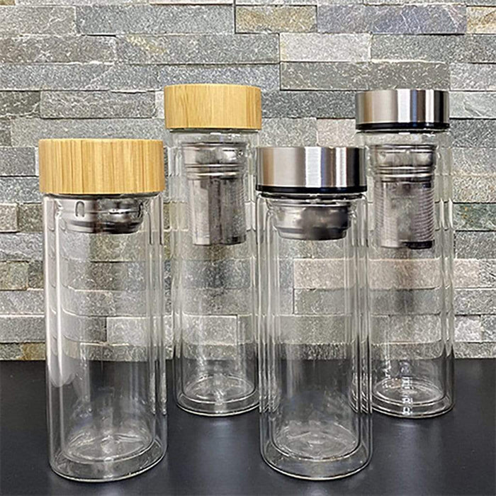 Ethika_Inc Borosilicate glass Tea Infuser bottle with bamboo lid or stainless steel lid